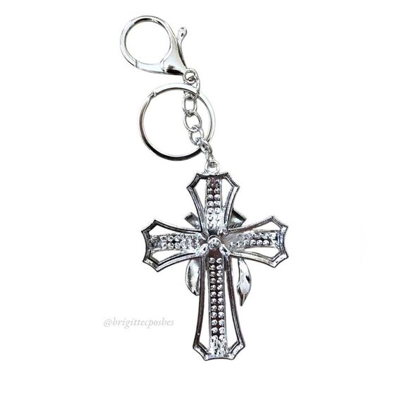 CHRISTIAN CROSS Sparkling Embellished Silver Tone Keychain - Picture 4 of 10